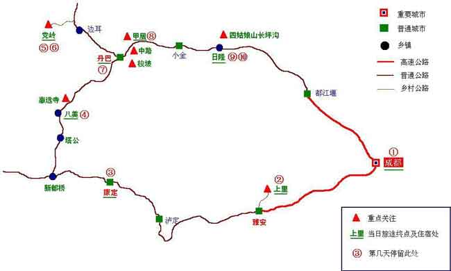 川西小环线自驾游地图